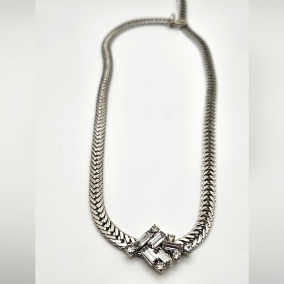 ๐๏ธ FREE ADD ON Vintage Possibly Upcycled Necklace Rhinestones Silver Tone - Picture 3 of 5